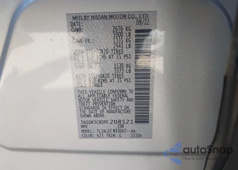 2023 Nissan Pathfinder Sl Fwd z USA, uszkodzony, nr VIN 5N1DR3CB0PC208521